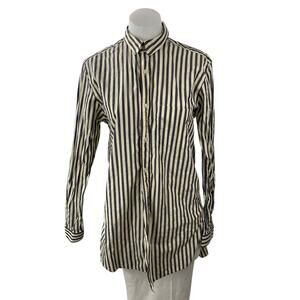 Le31 Simons Women's Black Beige Striped Long Sleeve Button Down Shirt Top Size M